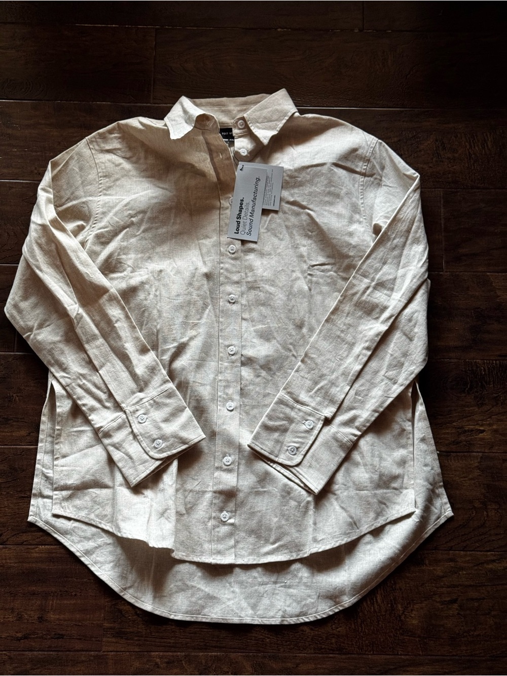 NWT Toit Volant Beige Long Sleeve Button Down Shirt Contemporary Sustainable